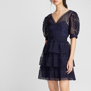 Self-Portrait Navy Lace Mini Dress